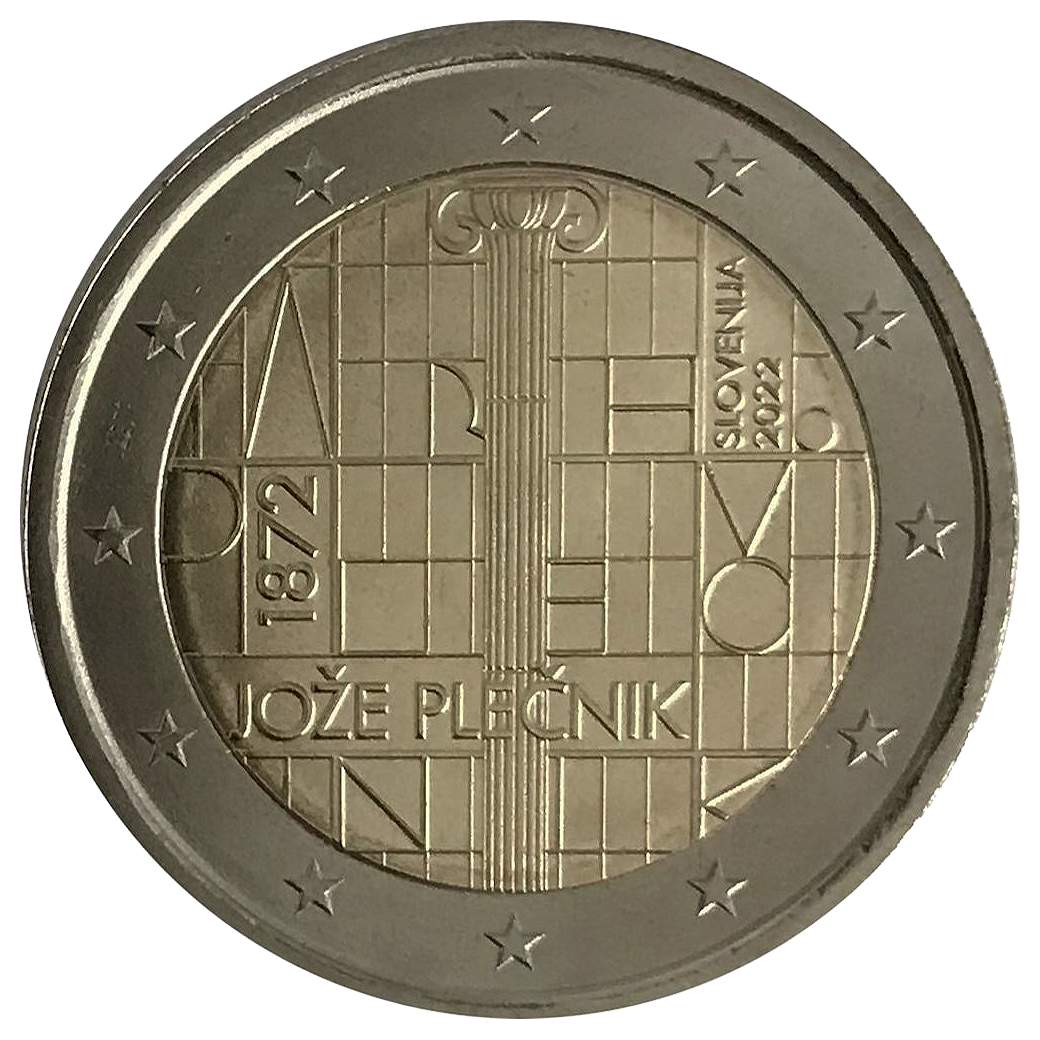2 euros conmemorativa 150 aniversario del nacimiento del arquitecto Jože Plečnik